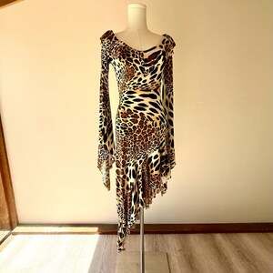 Vintage Y2K Leopard Print Asymmetrical Ruffle Cutout Dress